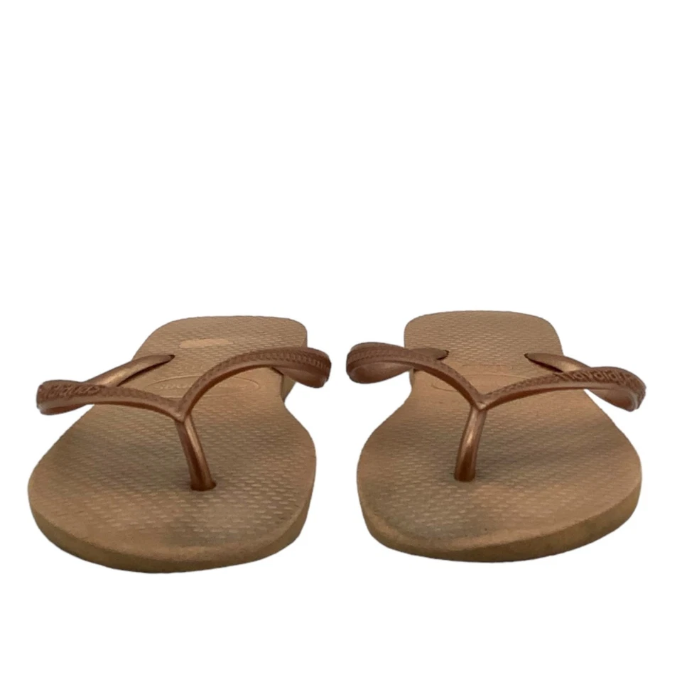 Sandalias Havaianas Niños Pequeños 3-4 Delgadas Chanclas Dorado Marrón 3Y 4Y Plano Piscina Beac Foto 3 de 4
