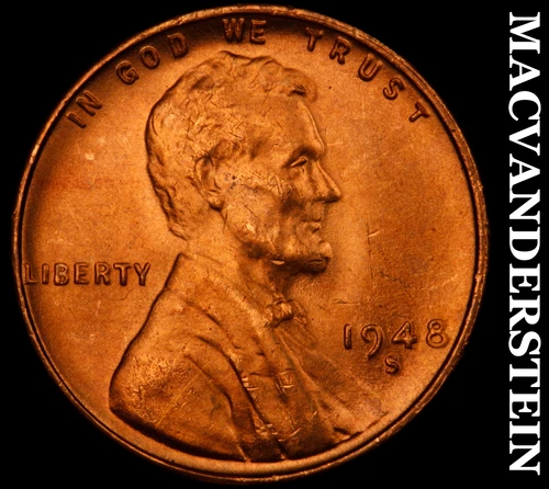 1948-S Lincoln Wheat Cent- Red- Choice Gem Brilliant Uncirculated++++ #J3864