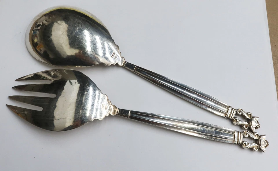 Par de salada Georg Jensen prata esterlina conjunto em bolota meados do século - Imagem 4 de 4