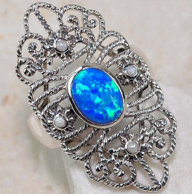 2CT Blue Fire Opal 925 Solid Sterling Silver Ring Jewelry Sz 6 F3-7