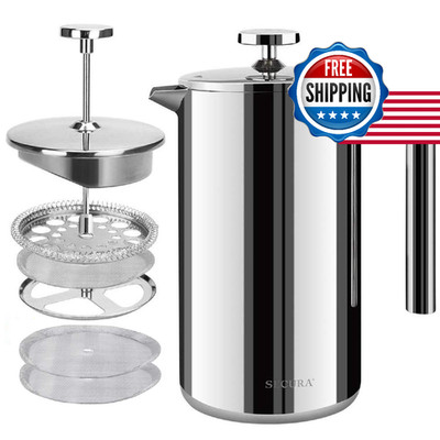 Secura French Press Coffee Maker, 50oz Stainless Steel Insulated, Silver