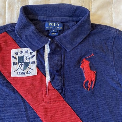 Polo Ralph Lauren Shirt Boys 6 Blue Big Pony Logo Rugby Crest Sash