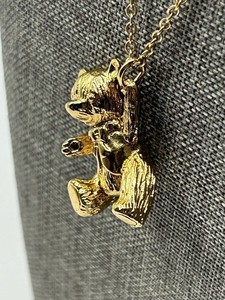 Authentic Vintage Franklin Mint 24k gold plated teddy bear Necklace 17” + 1.25”