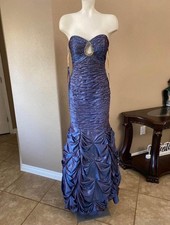 Joli Prom Blue Satin Ruched Sweetheart Strapless Mermaid Beaded Zip Gown Sz 6