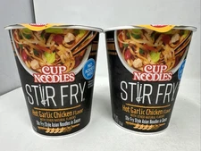Cup Noodles Stir Fry Hot Garlic Chicken Flavor No MSG BB 7 2025 Discontinued x 2