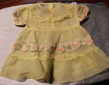 Vintage Castro Yellow Sheer Baby Toddler or Doll Dress Slip Embroidery Trim
