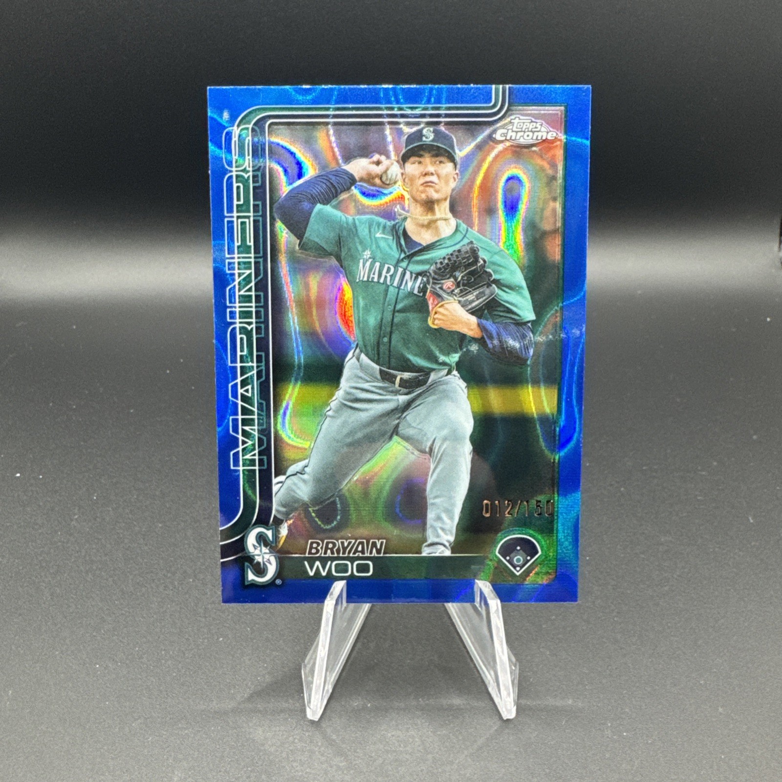 2024 Topps Chrome Blue Refractor Raywave #172 BRYAN WOO /150 Rookie RC Mariners