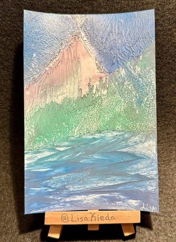 4x6 Original Mountain Water Landscape Nature Wax Painting 
