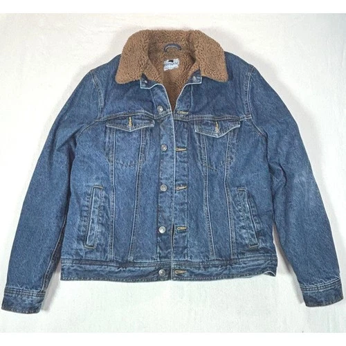 Topman Mens Blue Denim Borg Fleece Lined Sherpa Trucker Jacket Size Medium M - product listing photo