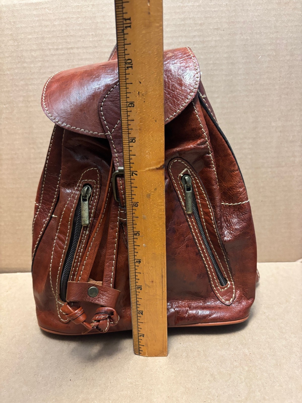 Brown Leather Mini Backpack - image 2