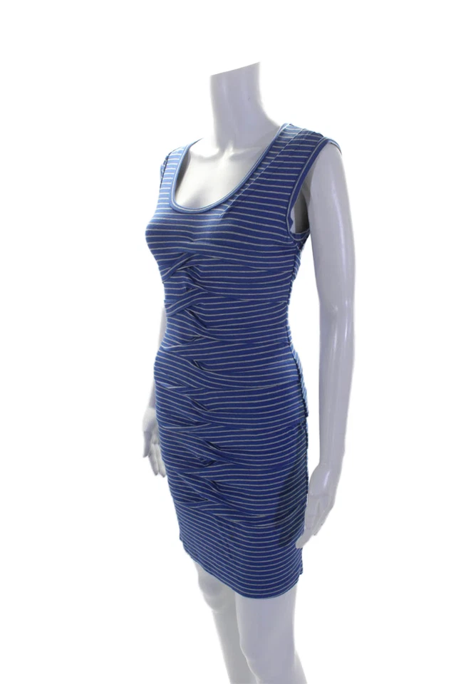 Nicole Miller Womens Fitted Rib Criss Cross Stripe Bodycon T-Shirt Dress Blue Si - Image 2 of 4