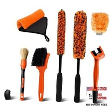 7PCS Motorcycle Cleaning Kit with 2-Size Bendable Wheel Brushes - 7-Piece Orange