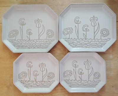 Gordon & Jane Martz/Marshall Studios/4 Ceramic Plates/1960s/Floral Incised