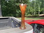 Antique Carnival Glass Fenton Plume Panels Marigold Vase / Scarce