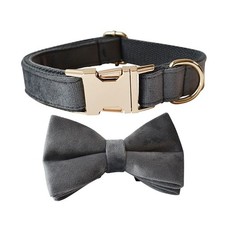 Bow tie Dog Collar Velvet Dog Collars with Detachable Bowtie Metal Buckle Sof...