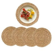 Round Woven Placemats Set of 12" Boho Rattan Placemats Natural Hand 12 Inch 4