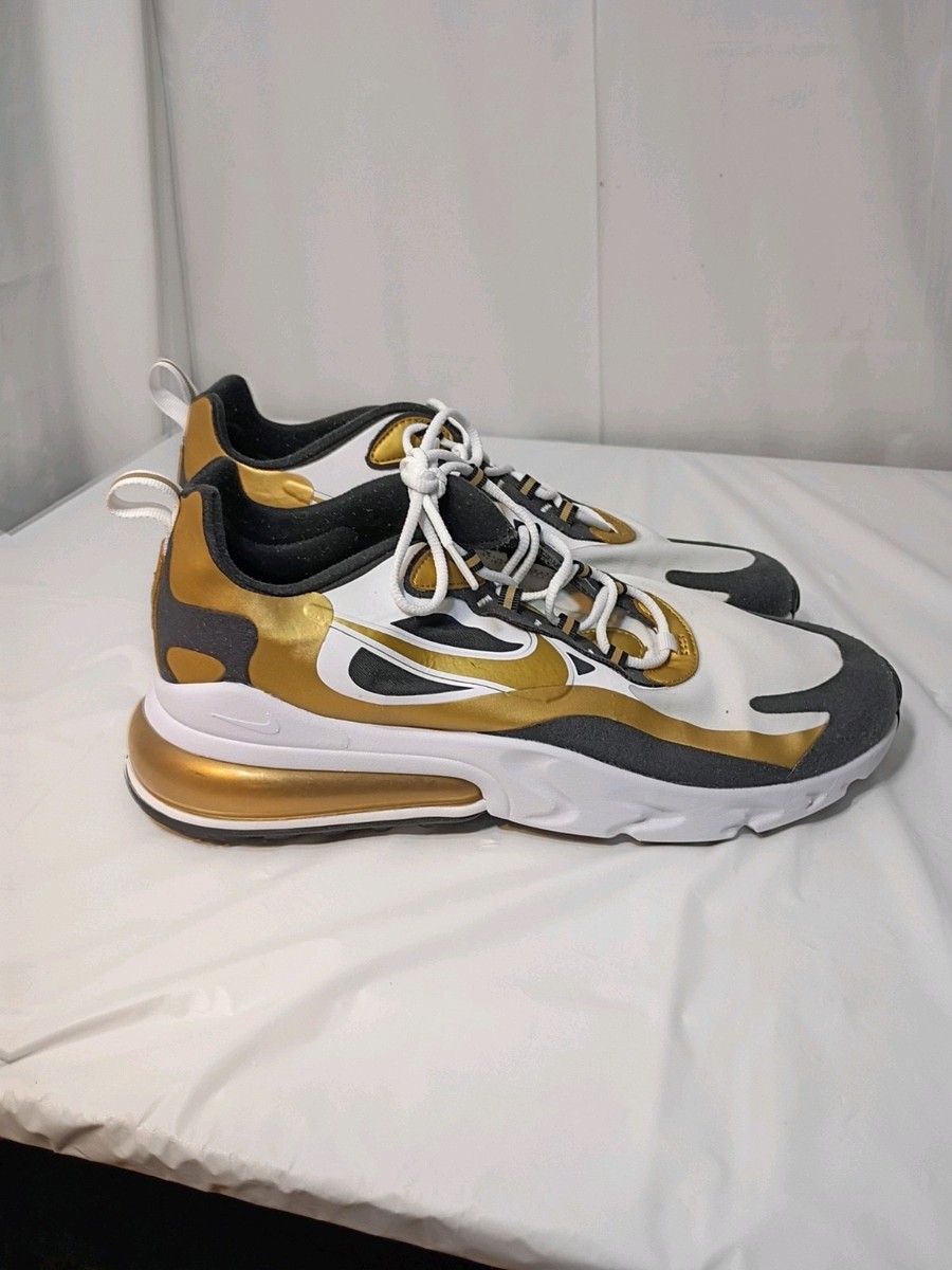 NIKE AIR MAX 270 REACT WHITE METALLIC GOLD BLACK MEN'S ATHLETIC