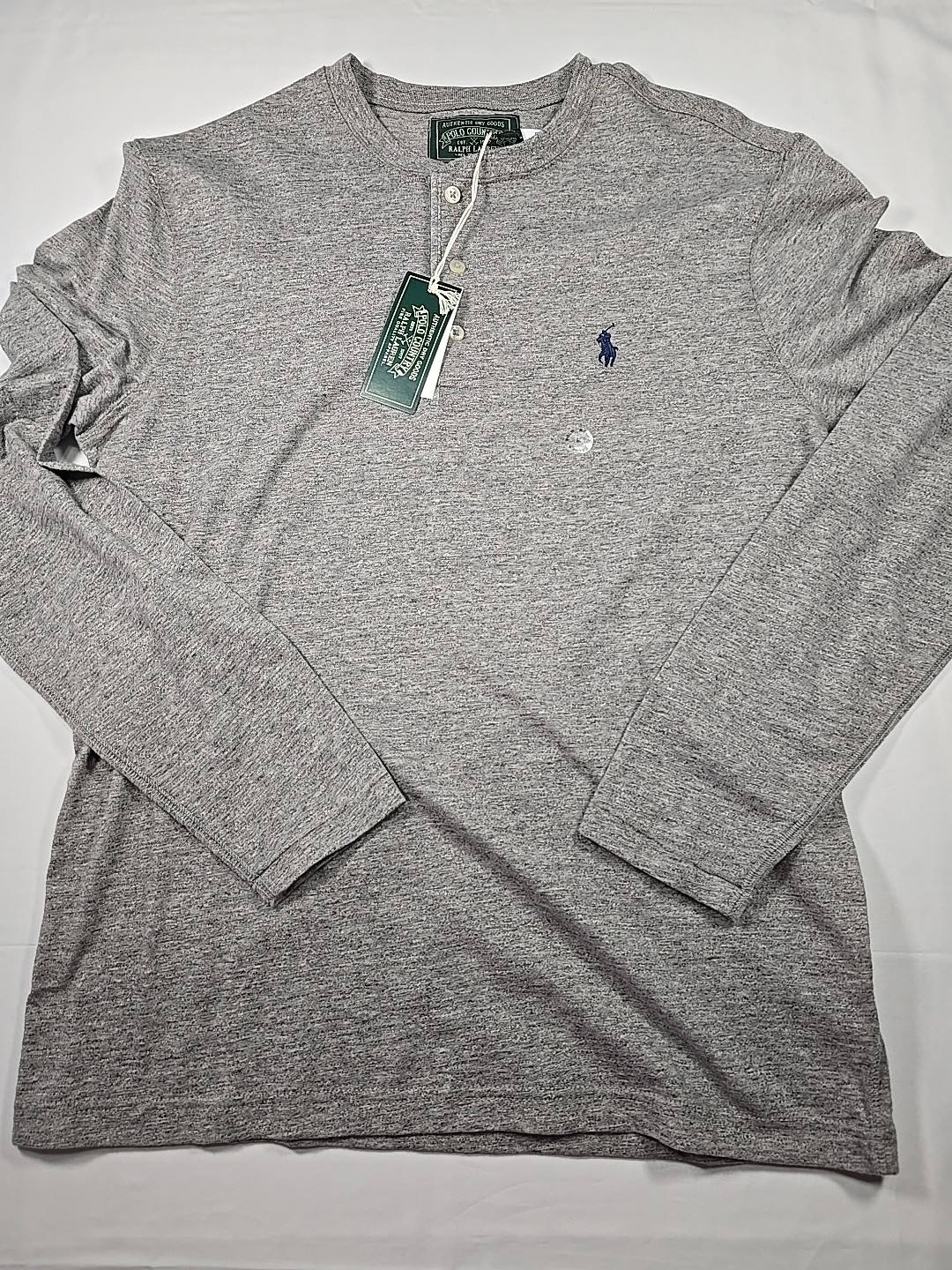 Nwt Polo Country Ralph Lauren Mens L/S Gray Medium Henley Shirt Logo Classic Fit