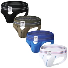 Men's 4-Pack Cotton Athletic Supporters, Wide Waistband Active Jockstrap Unde...