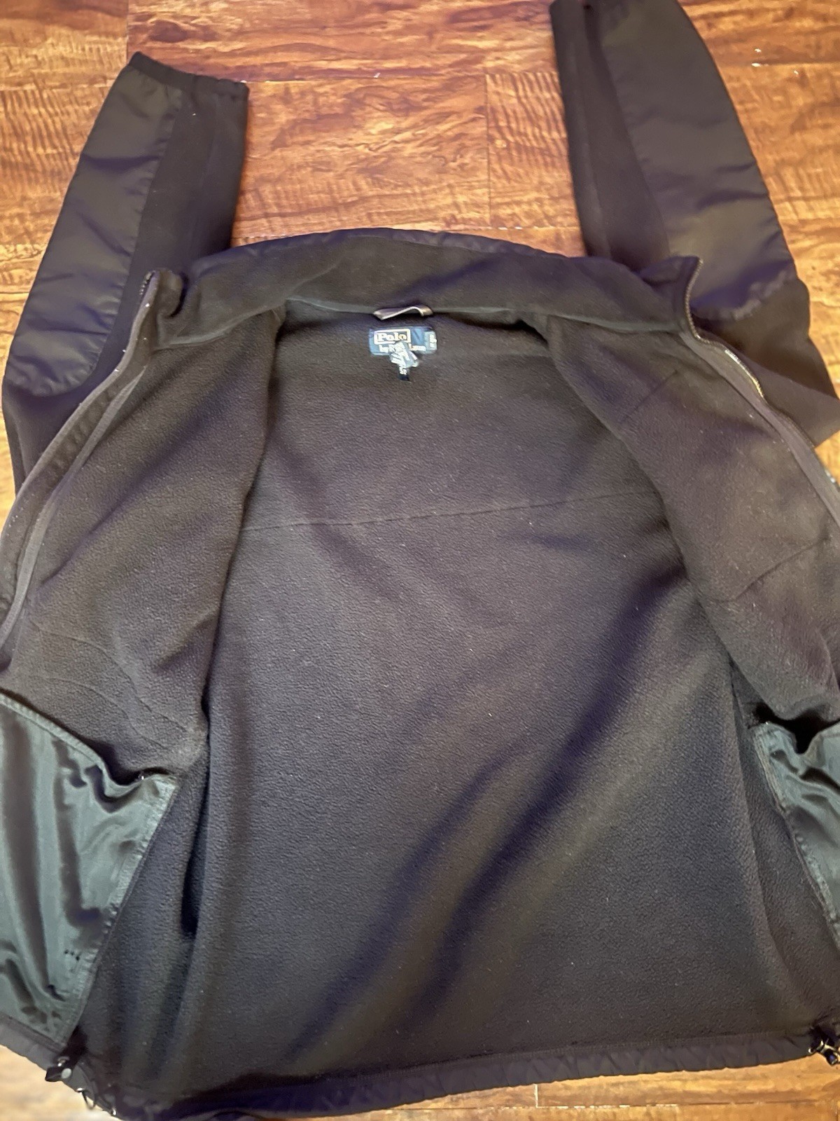 Polo Ralph Lauren taglia L full zip Polartec giacca pile nero cappuccio nascosto pony