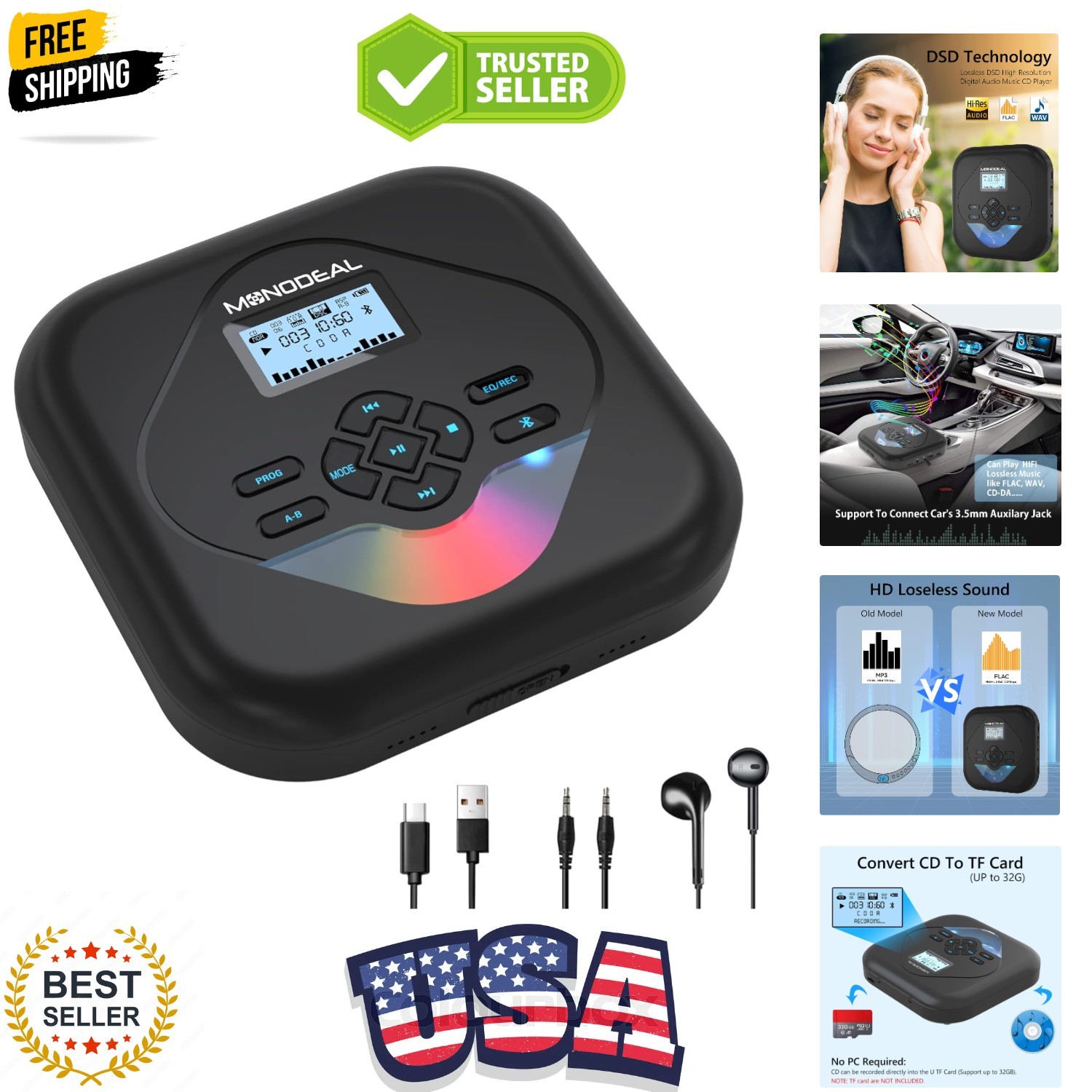 Portable,bluetooth Cd Player With Speakers,rechargeable Play