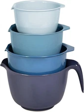 Mixing Bowls with Pour Spout, Set of 4 - Nesting Plastic Bowls (1.2Qt, 1.9Qt, 2.