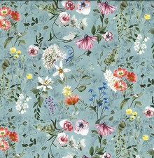 Cotton Fabric - Pretty Meadow Floral on Duck Egg Craft Fabric Material 56" Wide