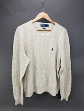 VTG Polo Ralph Lauren Mens Beige Cable Knit Pullover Sweater 100 Silk Size XL