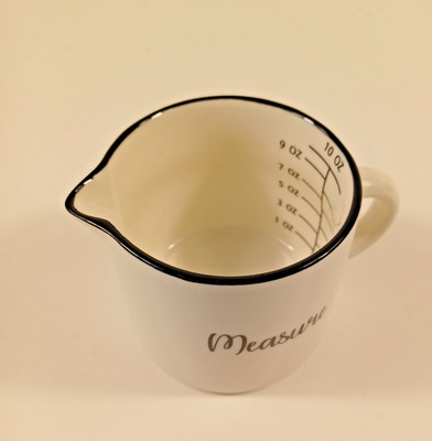 Magnolia Home White 10 oz. Ceramic Measuring Cup W/ Black Trim