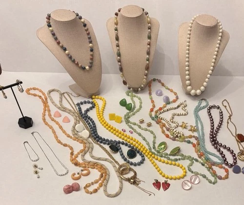 Pastels Vintage Costume Jewelry Lot Mixed Necklaces Bracelets & Earrings