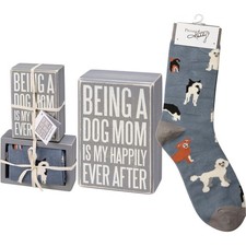 Primitives by Kathy Box Sign  Pair of Socks Set - Dog Mom Happily Ever After