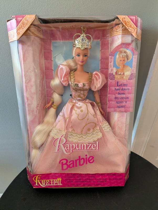 Vintage Mattel 1997 Rapunzel Barbie Doll Blonde Long Hair Pink Gown