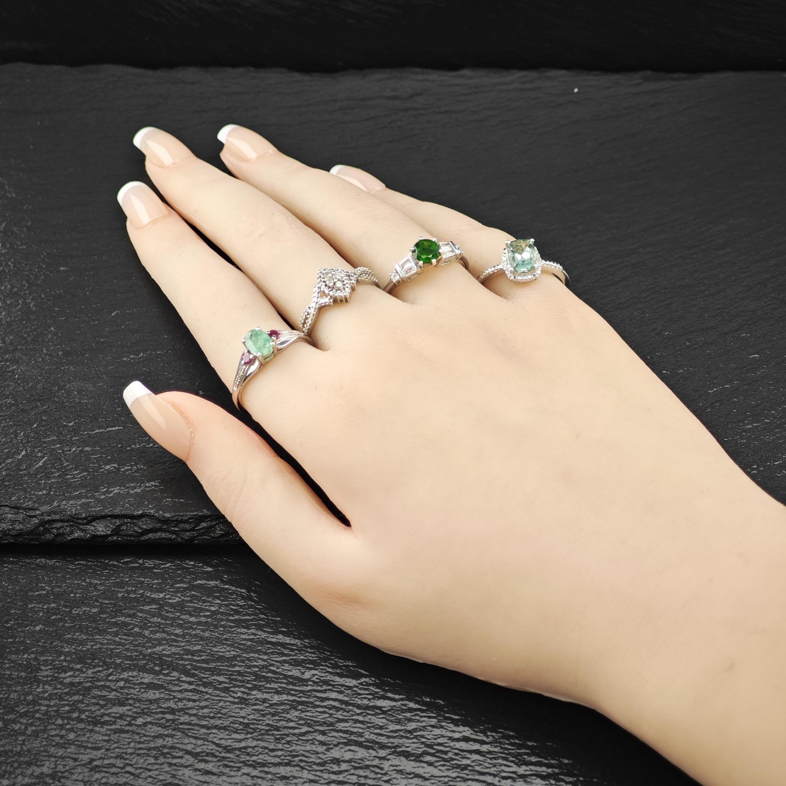 Emerald Ruby Gemstone Ring Sterling Silver Size 9 - image 2