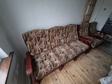 Vintage Solid Wood Three Piece Suite 3 seater + 2 Armchairs