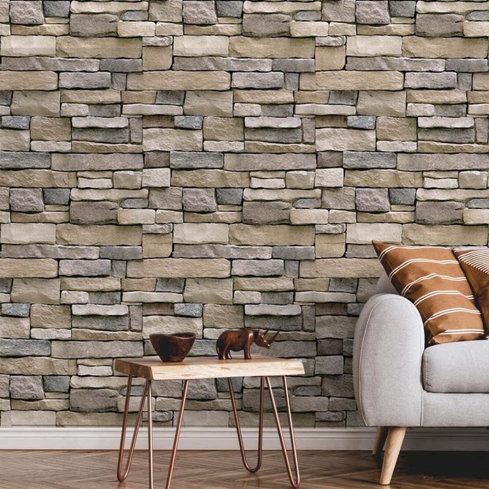 17.7" x 393.7" 3D Stone Rock Wallpaper SelfAdhesive Contact Paper Peel