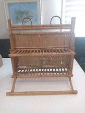 Vintage French Bamboo& Rattan Foldable Storage Shelf/ Towel Rack Boho-READ