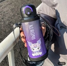 Kuromi Sanrio Thermos 16oz Insulated Steel Kawaii Water Bottle W Carrier Strap