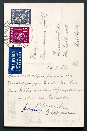 AUSTRIA from FINLAND 1952 OLYMPICS, Participants/Sportsmen SIGNED Card HELSINKI - Picture 2 of 3