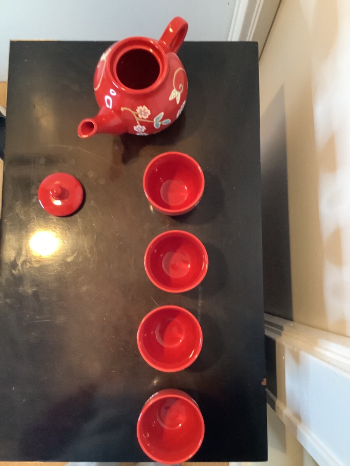 FSG stoneware tea set Red Pink Blue Flowers great for gift and comes ...