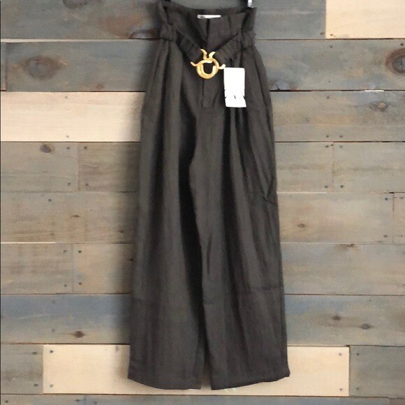 NWT Zara Bloggers Favorite Belted Gold Buckle Pleated Pants Gray Sz XS thumbnail 7