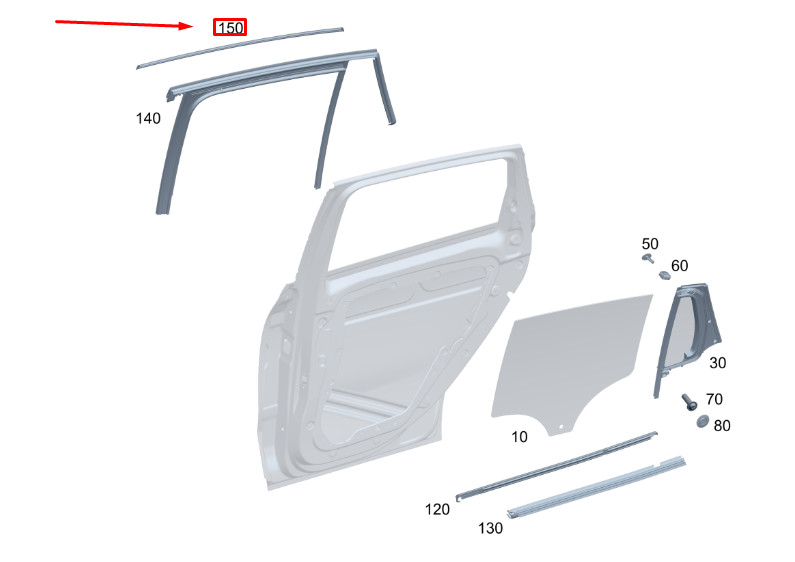 MERCEDES-BENZ GLA H247 Rear Left Door Top Strip Bar A2477356101  