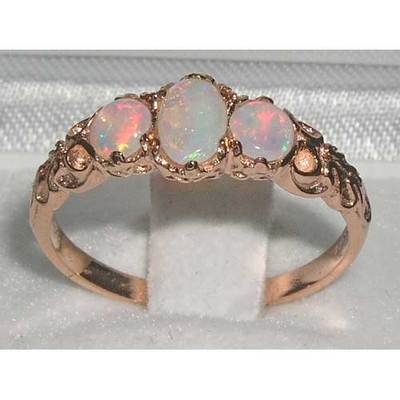  Damen-Trilogierring einfarbig 9K Roségold natürlicher feuriger Opal viktorianischer Stil