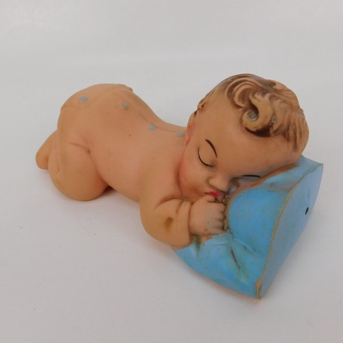 Vtg 1950's Rubber Baby Squeaker Toy 6" Wide Sleeping on Pillow - Picture 19 of 20
