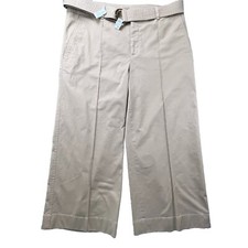 Lauren Ralph Lauren Khaki Size 8 Cropped Belted Wide Leg Cotton Chino Pants