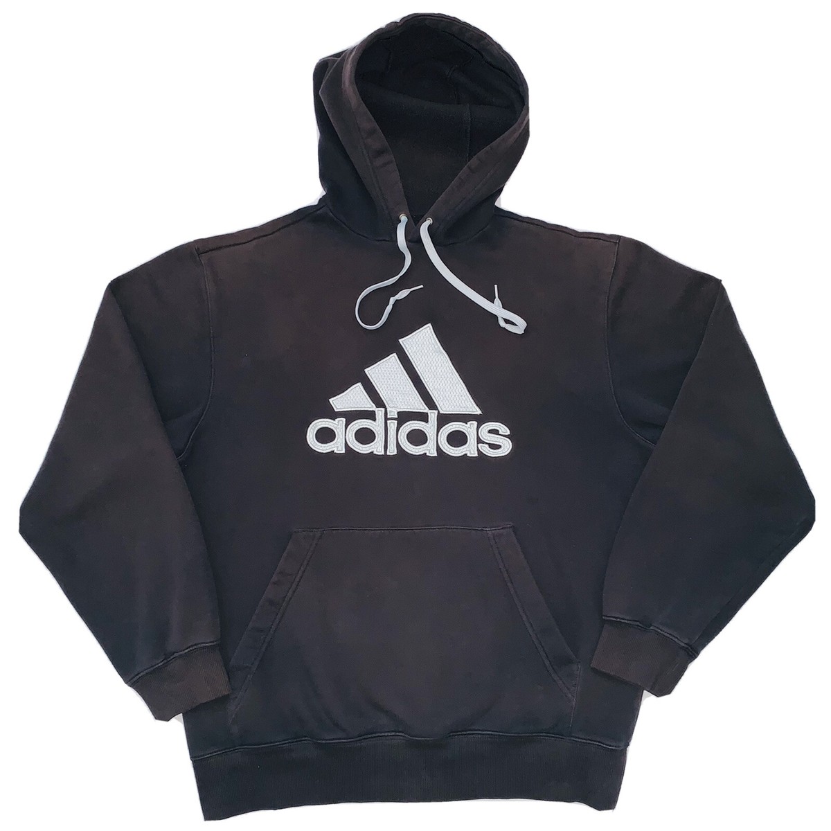 Vintage Adidas Sweatshirt Hoodie 3 Stripes Men Medium Black