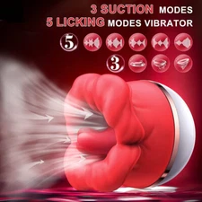 Rose Sucking Vibrator Oral Clit Licking Tongue G-Spot Dildo Sex Toys For Women