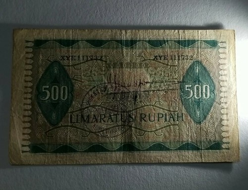 INDONESIA 1952 500 RUPIAH Replacement note P 47* (leading 1 for the prefix) - Picture 9 of 10