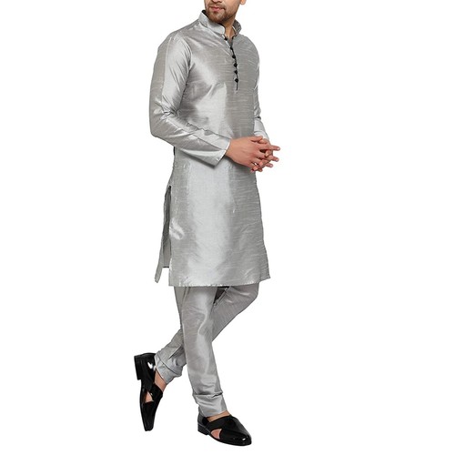 Traditional Plain Full Sleeve Silk Kurta Pajama Regular Fit Party Were For Mens - Picture 64 of 66