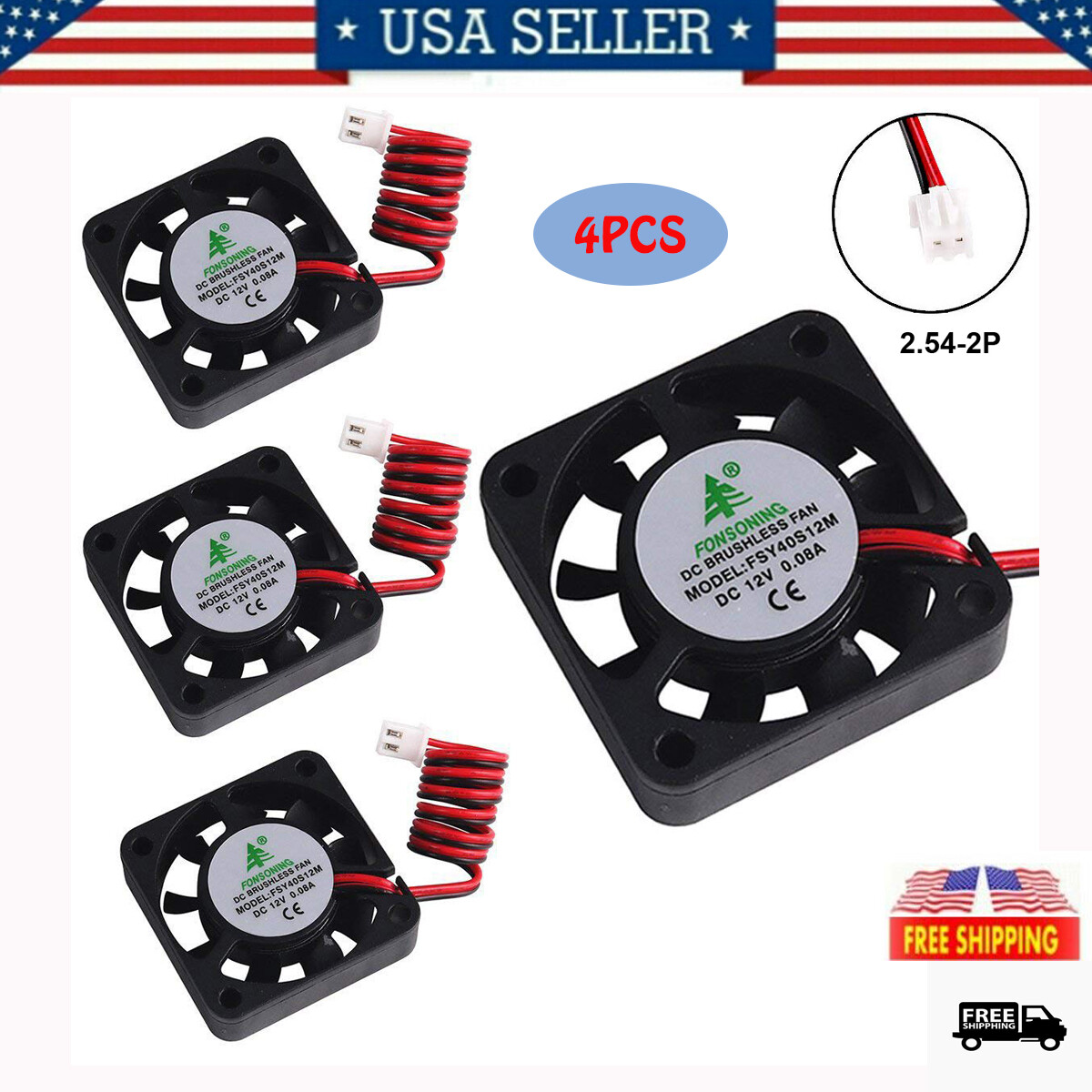 4pcs System/Laptop/3D Printer/DVR Cooling Fan 12V 40mm Brushless