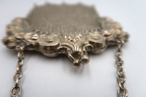 t328 Borsa a mano vintage argento sterling W&L in metallo, maglia a catena argento scritta - Foto 6 di 14